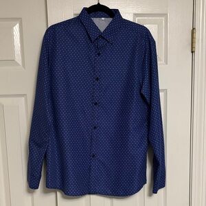 Men's Blue Polka Dot Shirt Dress Shirt Size Medium